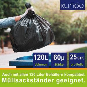 Extra Starke schwarze Müllbeutel 120 Liter - Reißfeste Müllsäcke XXL Typ 100 - <br/>25 STÜCK je Rolle (1 Rolle)