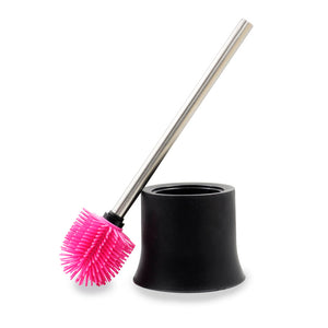 Pinke Silikon Toilettenbürste mit schwarzem Behälter aus Kunststoff als WC-Garnitur