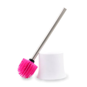 Pinke Silikon Toilettenbürste mit weißem Behälter aus Kunststoff als WC-Garnitur