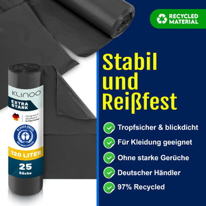 Extra Starke schwarze Müllbeutel 120 Liter - Reißfeste Müllsäcke XXL Typ 100 - <br/>25 STÜCK je Rolle (1 Rolle)